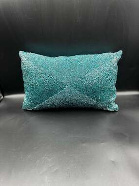 Teal Beaded Lumbar Accent Pillow 12x7 Geometric Seed Bead Design